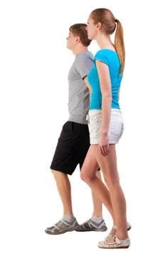 Back view of going young couple Foto stock