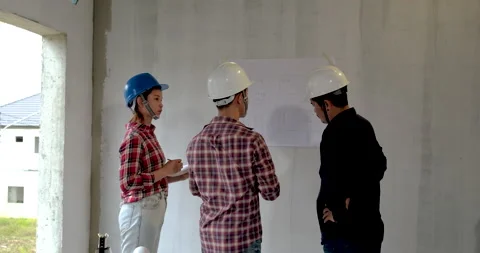 Back view group of building architect construction engineer have meeting 스톡 동영상 146678386