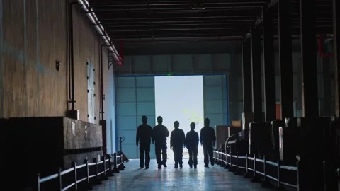 Back view of a group of engineers walking inside a construction site Stock Footage 261120801