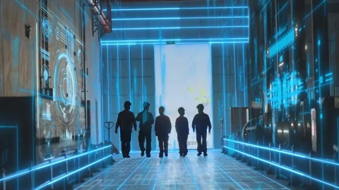 Back view of a group of engineers walking inside a construction site Stock Footage 268129240