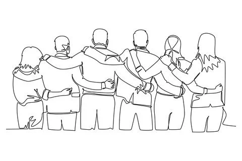 Back view of group men and woman multi ethnic hug together Stock Illustration