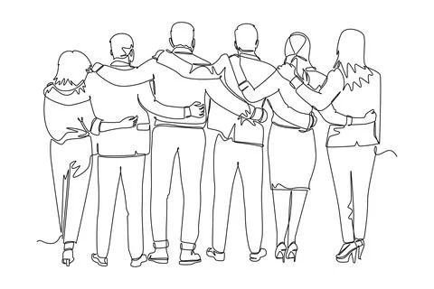 Back view of group men and woman multi ethnic hugging together Stock Illustration