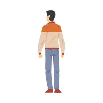 Back View of Guy, Young Man Viewed from Behind Wearing Casual Clothes and Stock Illustration