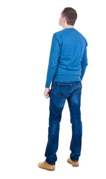 Back view of handsome man in blue pullover Foto stock