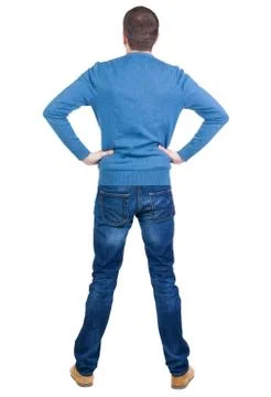 Back view of handsome man in blue pullover Stock Photos