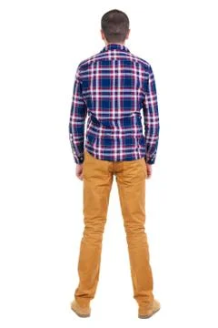 Back view of handsome man in checkered shirt  looking up Stock Photos