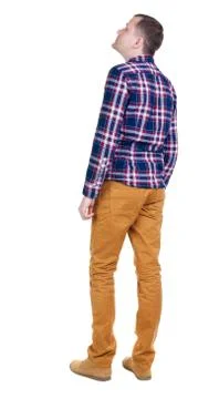 Back view of handsome man in checkered shirt  looking Stock Photos