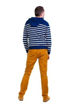 Back view of handsome man in striped hooded sweater Foto stock