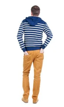 Back view of handsome man in striped hooded sweater Foto stock