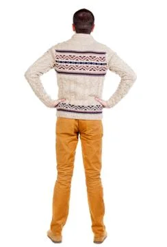 Back view of handsome man in warm sweater looking up Foto stock