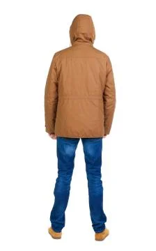 Back view of handsome man in winter parka looking Foto stock
