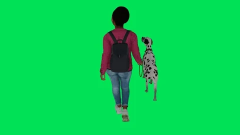 Back view of hostess walking with her pet Stock Footage 246730536