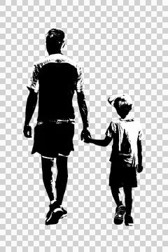 Back view isolated image of a father and boy walking Stock Illustration