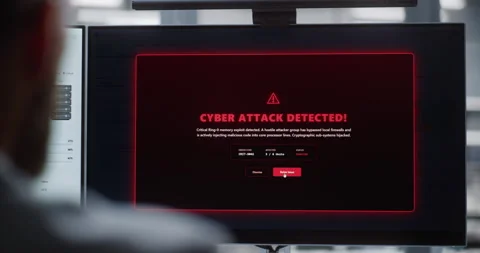 Back View of IT Specialist Successfully Recovering Systems After Cyber Attack Stock Footage 344964257