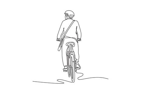 Back view male cyclist worker in helmet goes to work with briefcase Stock Illustration