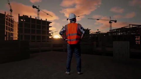 Back View Of A Male Engineer With Arms Akimbo At Construction Site Stock Footage 311524613