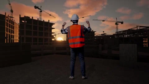 Back View Of A Male Engineer Celebrating While Working At Construction Site Stock Footage 311524625