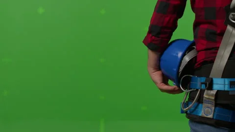 Back View Of A Male worker With Safety Helmet in His Hand Stock Footage 243370509