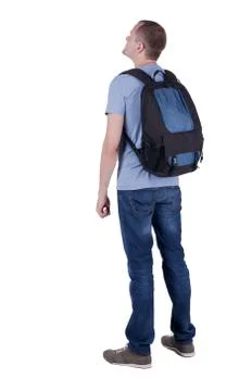 Back view of man with  backpack looking up Foto stock