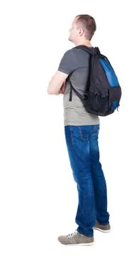 Back view of man with  backpack looking up Foto stock