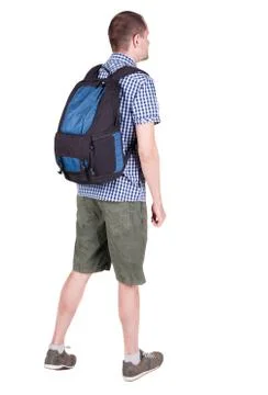 Back view of man with   backpack looking up Stock Photos