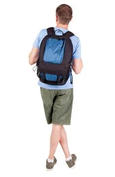 Back view of man with   backpack looking up Stock-Fotos