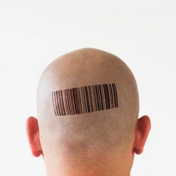 Back view of man with bar code on head Stock-Fotos