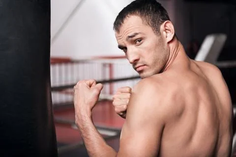 Back view of man in boxing position Foto stock