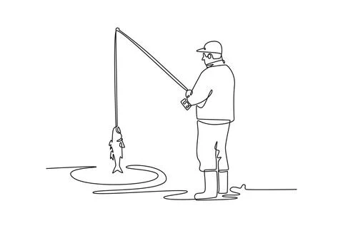 Back view of man celebrating successful catch fish out of water Stock Illustration