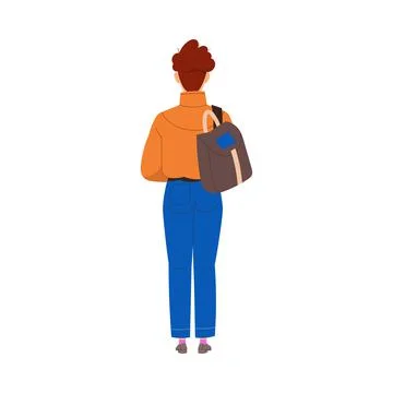Back View of Man Character with Backpack Standing Vector Illustration Stock Illustration