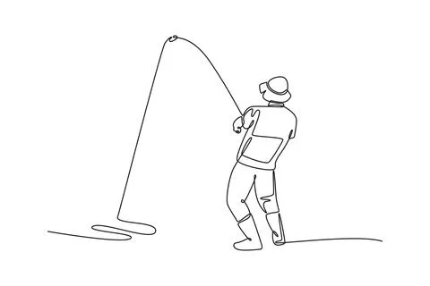 Back view man fighting a big catch with severely bent fishing rod Stock-Illustration