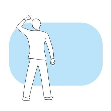 Back view of man happy man raising his hand up on blue blank space Stock Illustration