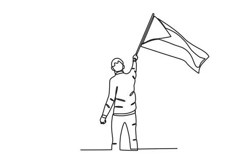 Back view of a man holding a Palestinian flag Stock Illustration