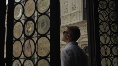 A back view of man looking at St. Mark's Basilica view. Venice, Italy Stock Footage 112432150