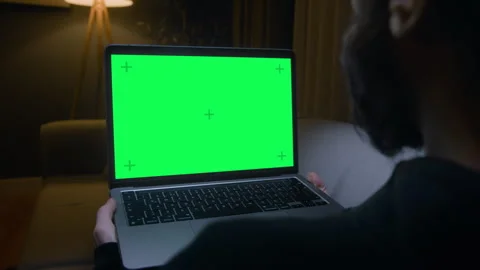Back view of man lying on couch using laptop computer with chroma key green.. Stock Footage 277192317