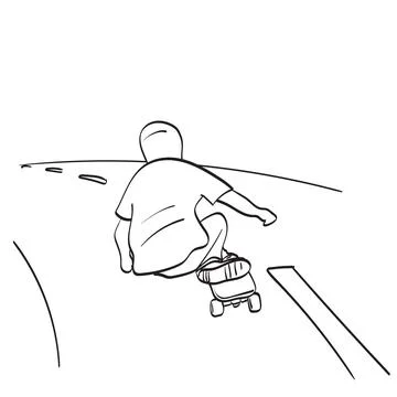 Back view of man playing figure skating on a rural road  illustration vector Stock Illustration