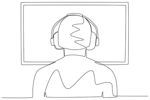 Back view of a man playing online games 스톡 일러스트