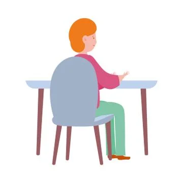 Back view man sitting on table isolated design icon Stock Illustration