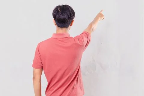 Back view of a man standing while pointing forward, isolated on a white bac.. Stock Photos