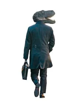 Back View Man With Suit and Dinosaur Head Stock Illustration