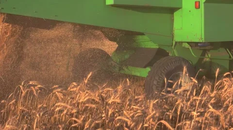 Back view of moving combine. | Stock Video | Pond5
