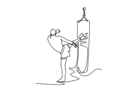 Back view Muay thai fighter training with the punch bag Stock Illustration