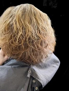 Back view of newly cut and colored hair with blonde streaks Stock Photos