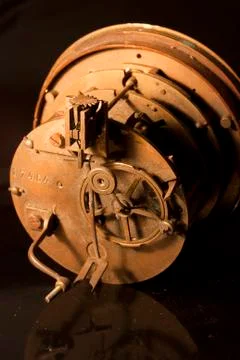 Back view of an old clock showing the insides Stock Photos