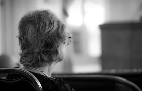 Back view of old woman sit on chair. Elderly people depressed and anxiety. Ag Stock Photos