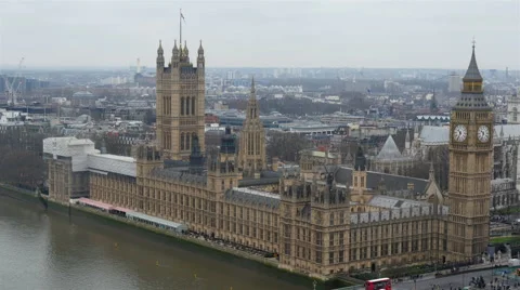 The back view of the Palace of Westminster in London Stock Footage 48036031