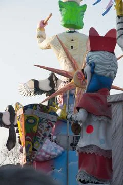 Back view of a parade float from The Carnival of Fano in Italy Foto stock