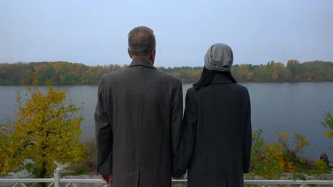 Back view people posing on riverside nature scene Stock Footage 150202906