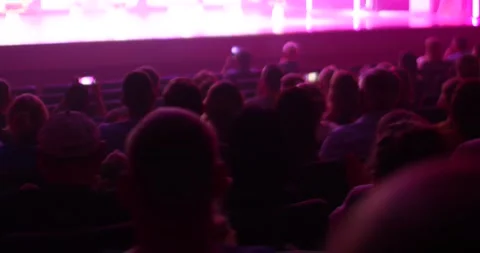 Back view of people sitting in a full hall and applauding. Indoors. Spectators Stock Footage 246651560