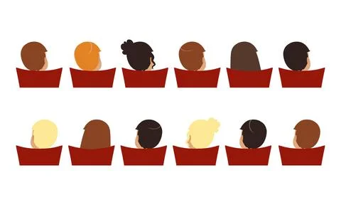 Back View of People Sitting in Red Chairs at Cinema Hall or Concert and Looking Stock Illustration